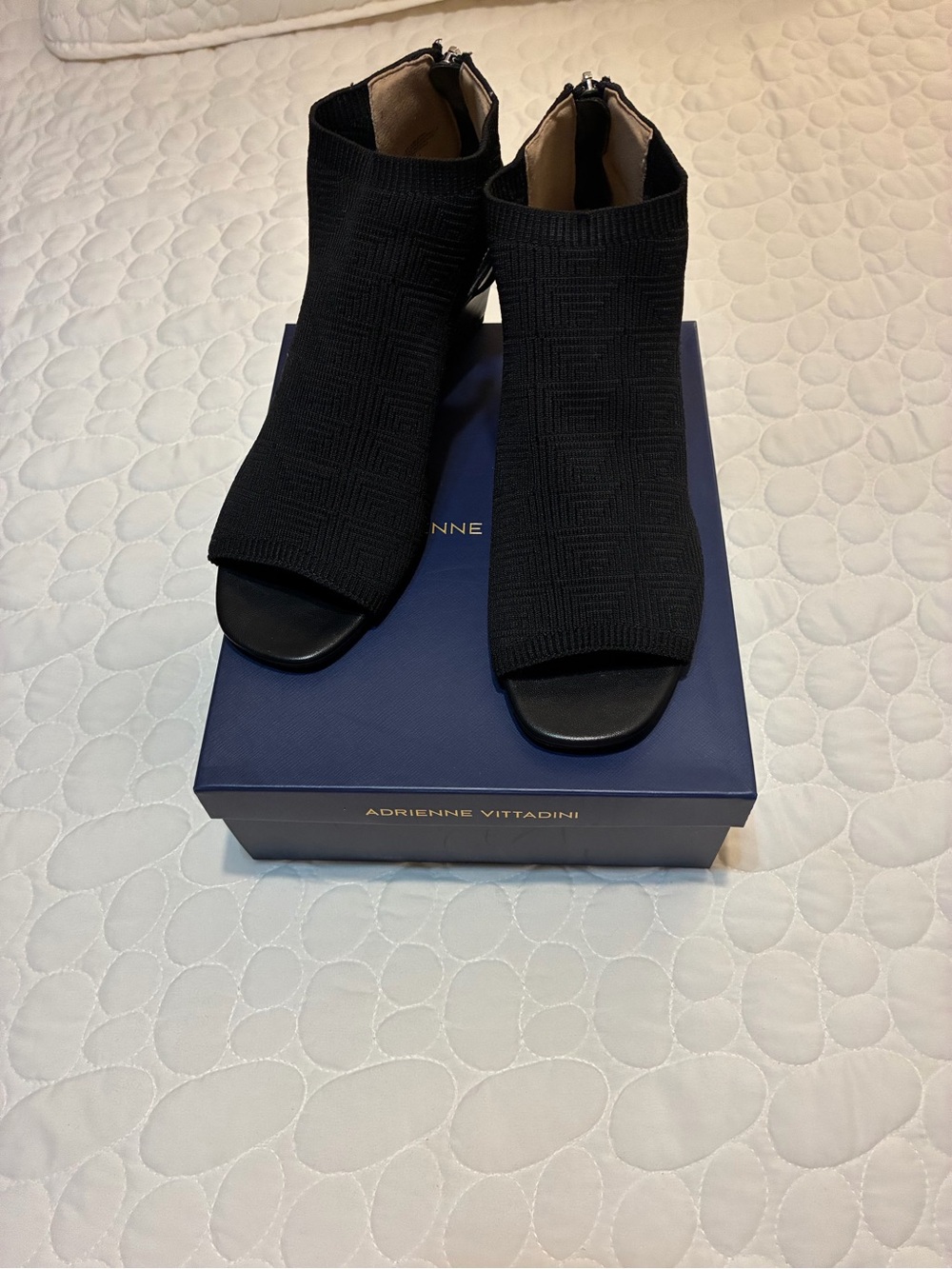 Adrienne Vittadini Black Knit Open-Toe Wedge Sandals - Picture 2 of 5